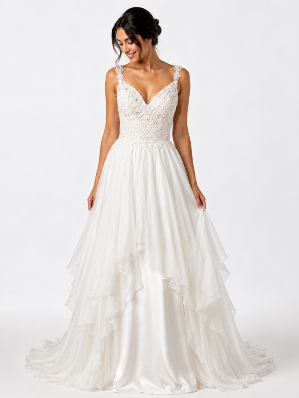 Size 8 White Wedding Dress Mesh Chiffon Train